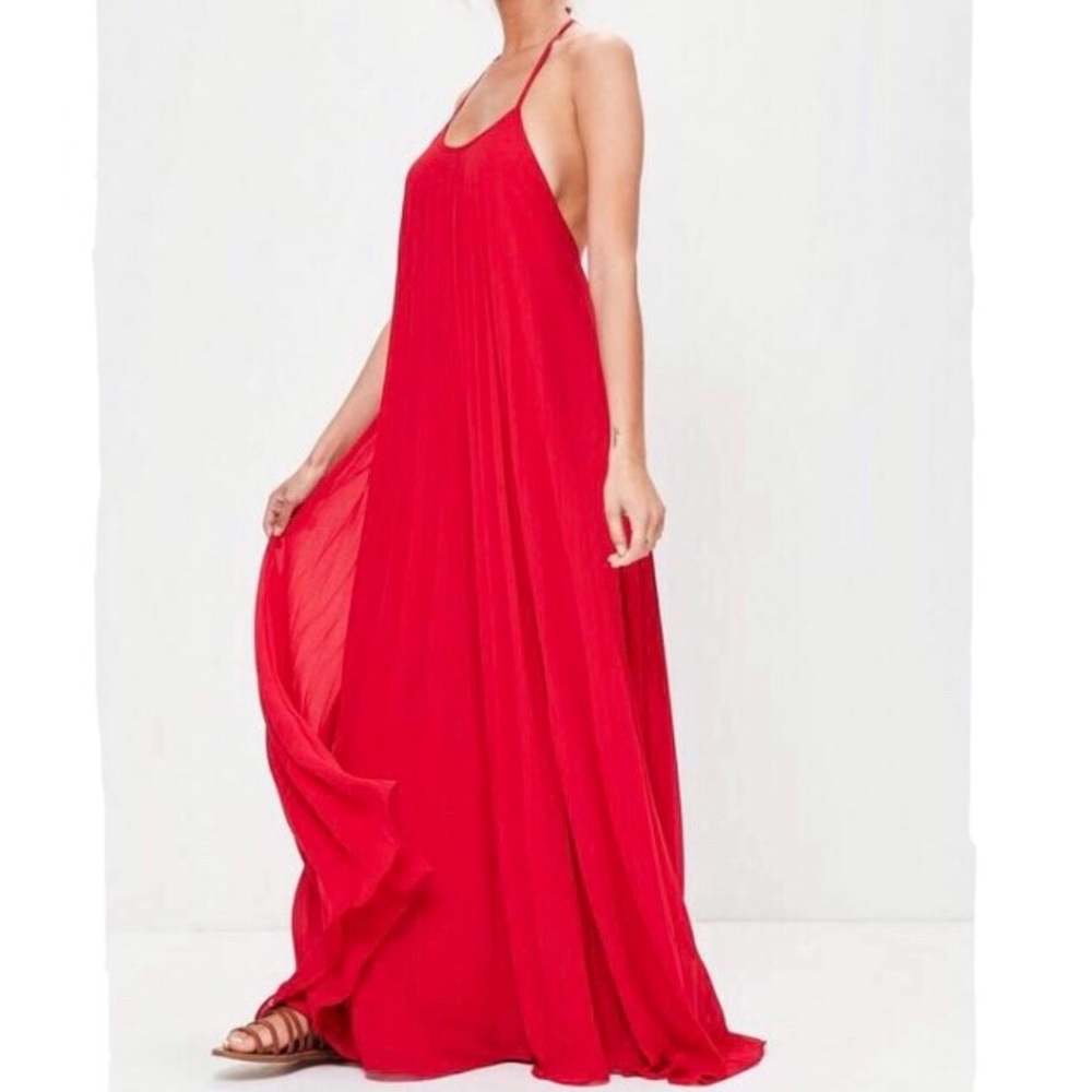 Missguided Red Pleated Maxi Dress